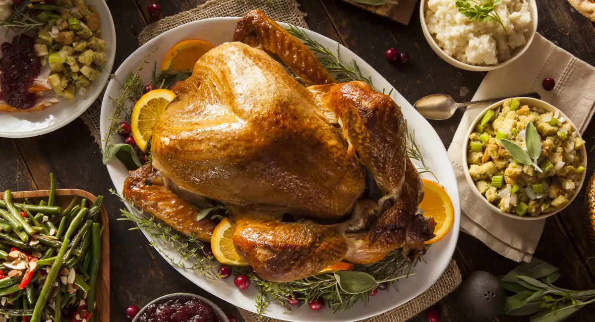 Whole turkey and thanksgiving meal