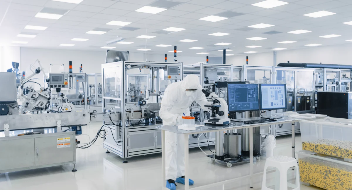 A sterile pharmaceutical manufacturing lab