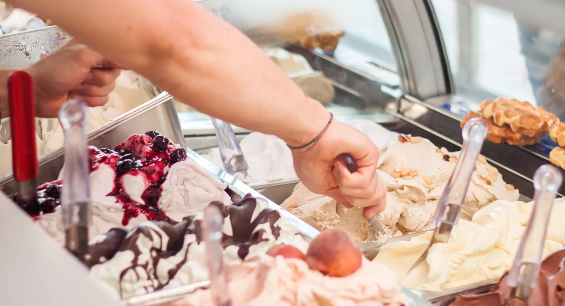 Ice cream shop serving customers
